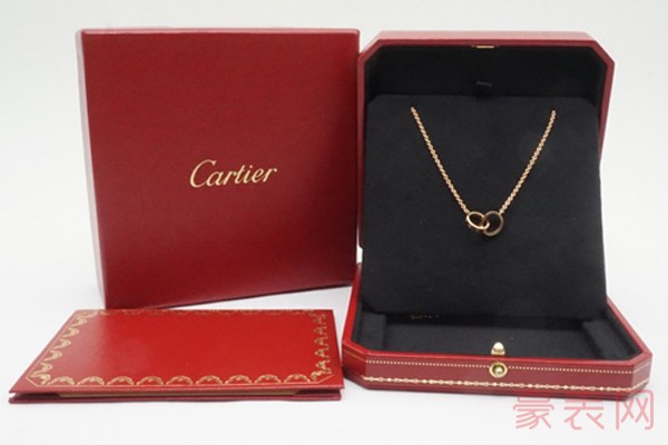 二手卡地亚(cartier)love双环经典款玫瑰金女士钻石项链展示