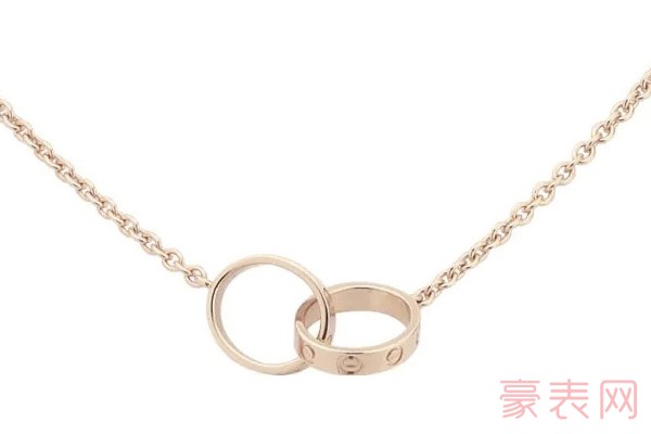 二手卡地亚(cartier)love双环经典款玫瑰金女士钻石项链展示